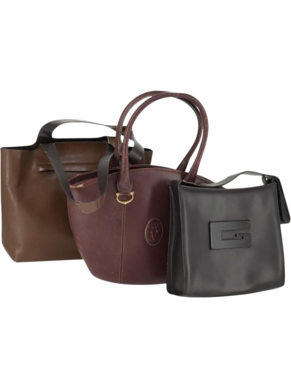 PRADA Cartier Gucci Bag Patent leather 3 Set Black Brown Bordeaux